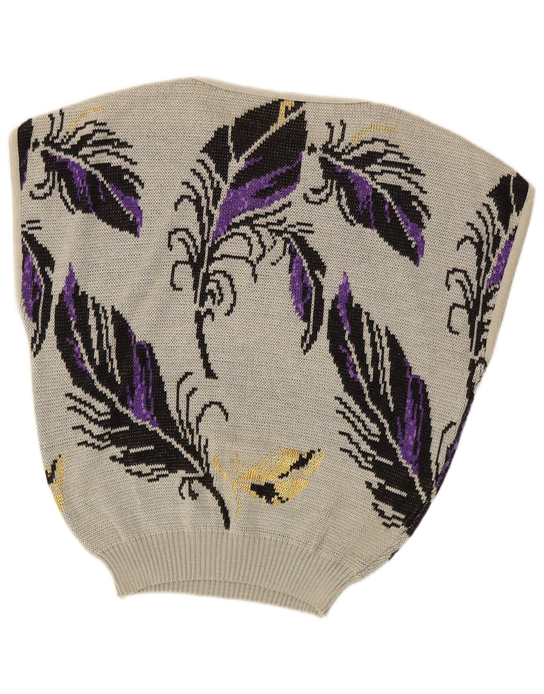 Maglione da donna VINTAGE senza maniche con scollo a barca UK 14 Grande floreale grigio