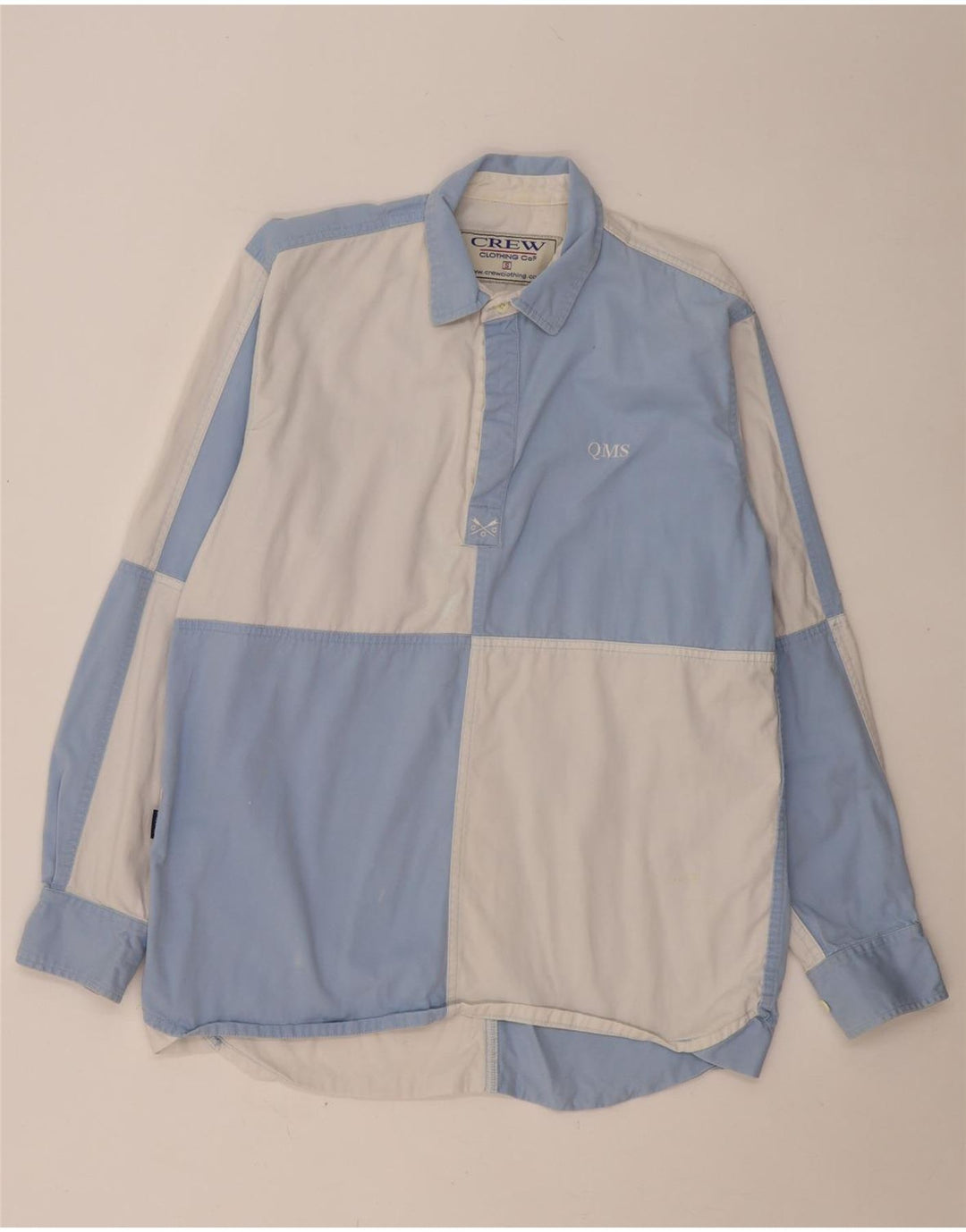 Crew Clothing Camicia pullover grafica da uomo piccola in cotone color block blu