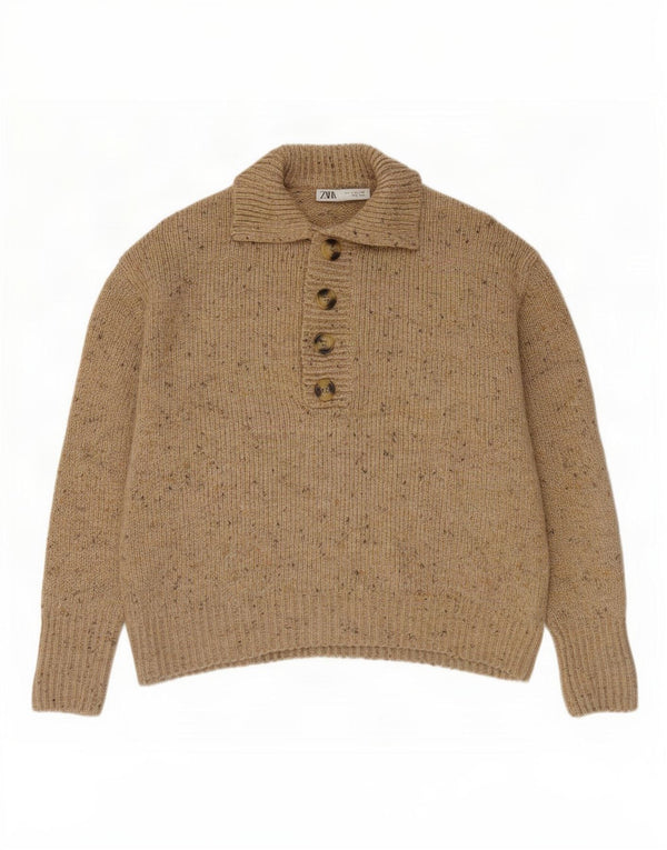 Maglione oversize con collo a polo oversize da donna Zara UK 10 piccolo beige screziato
