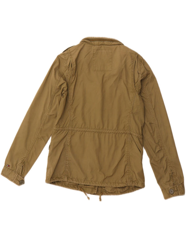 TOMMY HILFIGER Womens Hooded Military Jacket UK 10 Small Green Cotton