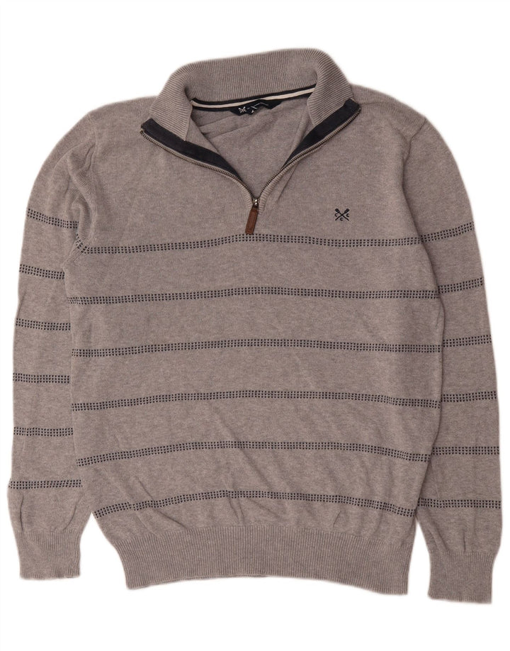 Crew Clothing Maglione da uomo con zip e collo in cotone a righe grigio medio