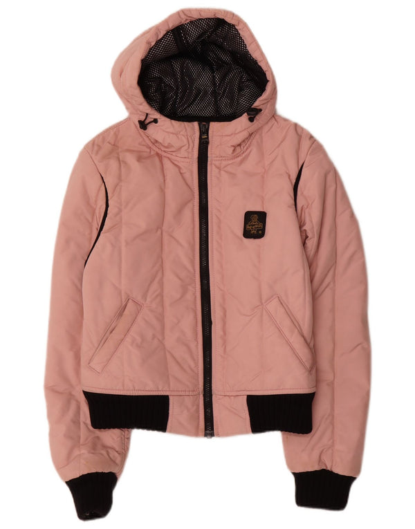 Bomber con cappuccio corto da donna Refrigiwear UK 12 nylon rosa medio