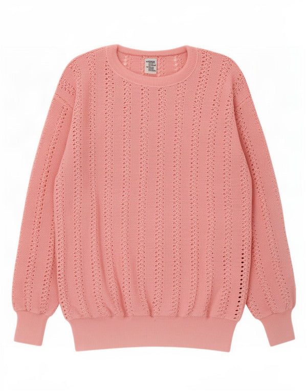 Maglione maglione girocollo da donna vintage UK 14 cotone rosa medio