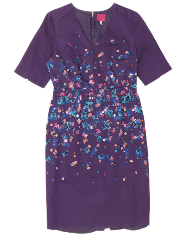Joules Abito tubino a 1/2 maniche da donna UK 10 Piccolo cotone floreale viola