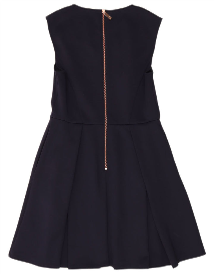 Abito scampanato senza maniche da donna Ted Baker taglia 4 grande blu navy floreale