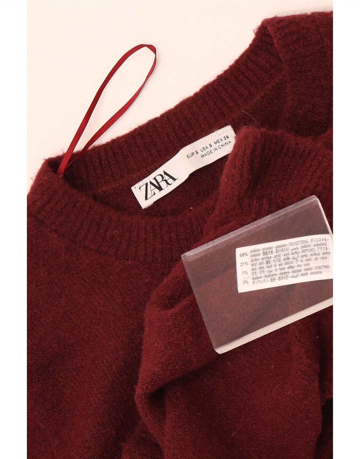 Maglione cardigan corto da donna Zara UK 10 piccolo poliestere marrone