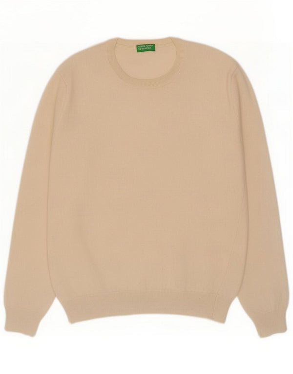 Benetton Womens Crew Neck Jumper Sweater UK 14 Large Off White Wool