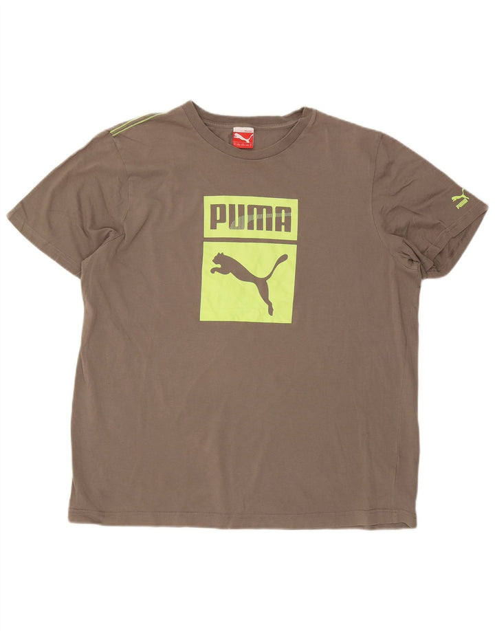 T-shirt grafica da uomo Puma Top XL in cotone grigio