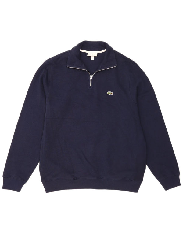 Maglione maglione da uomo con zip e collo Lacoste taglia 6 XL in cotone blu navy