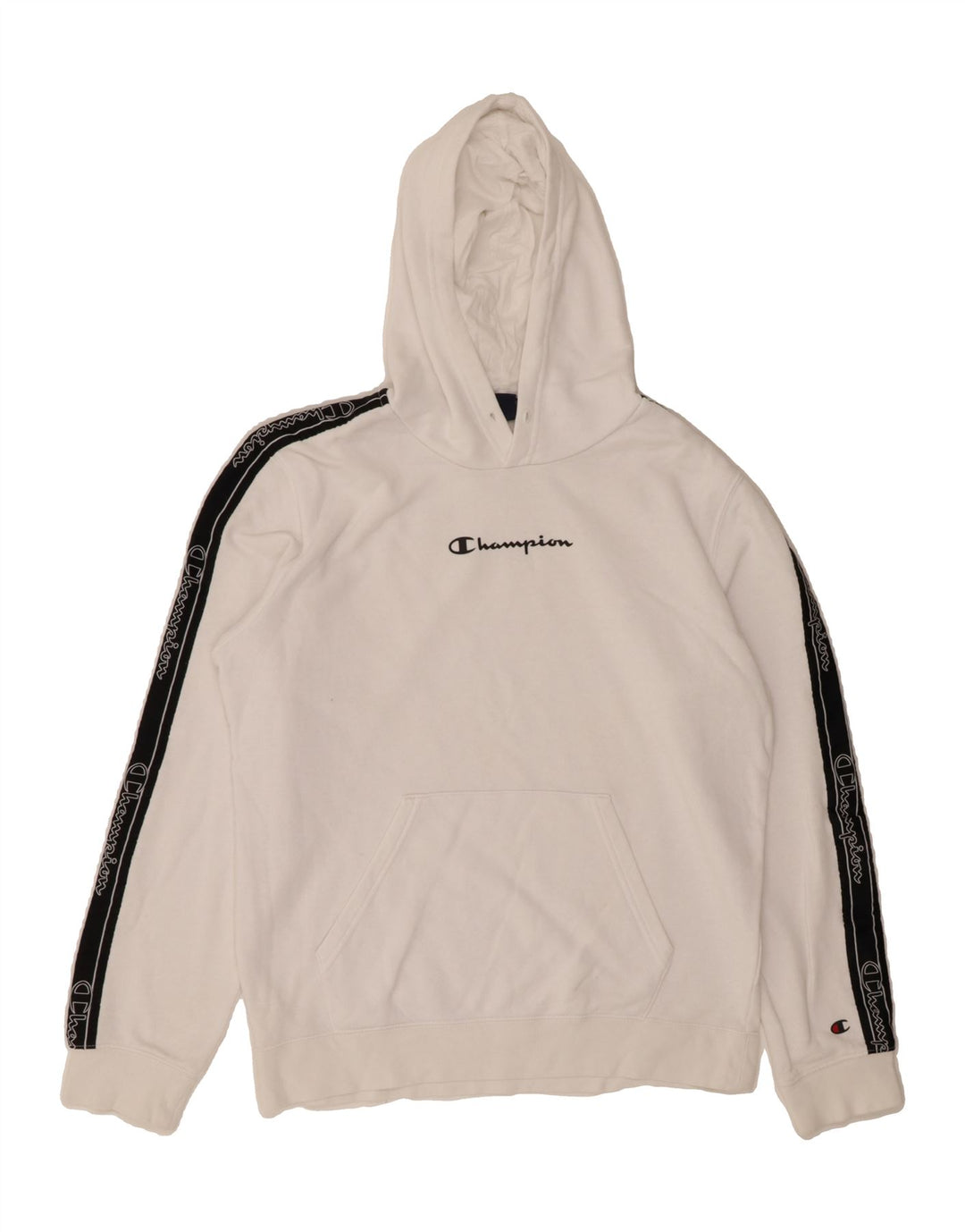 CHAMPION Mens Graphic Hoodie Jumper Medium White Colourblock Vintage Champion and Second-Hand Champion from Messina Hembry 