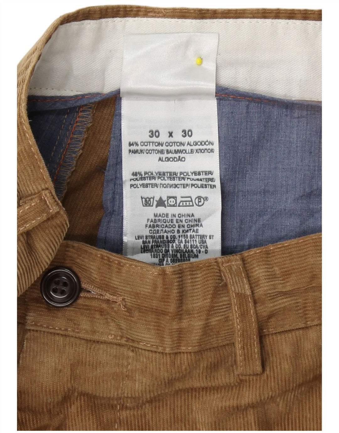 DOCKERS Pantaloni dritti da uomo in velluto a coste W30 L30 in cotone beige