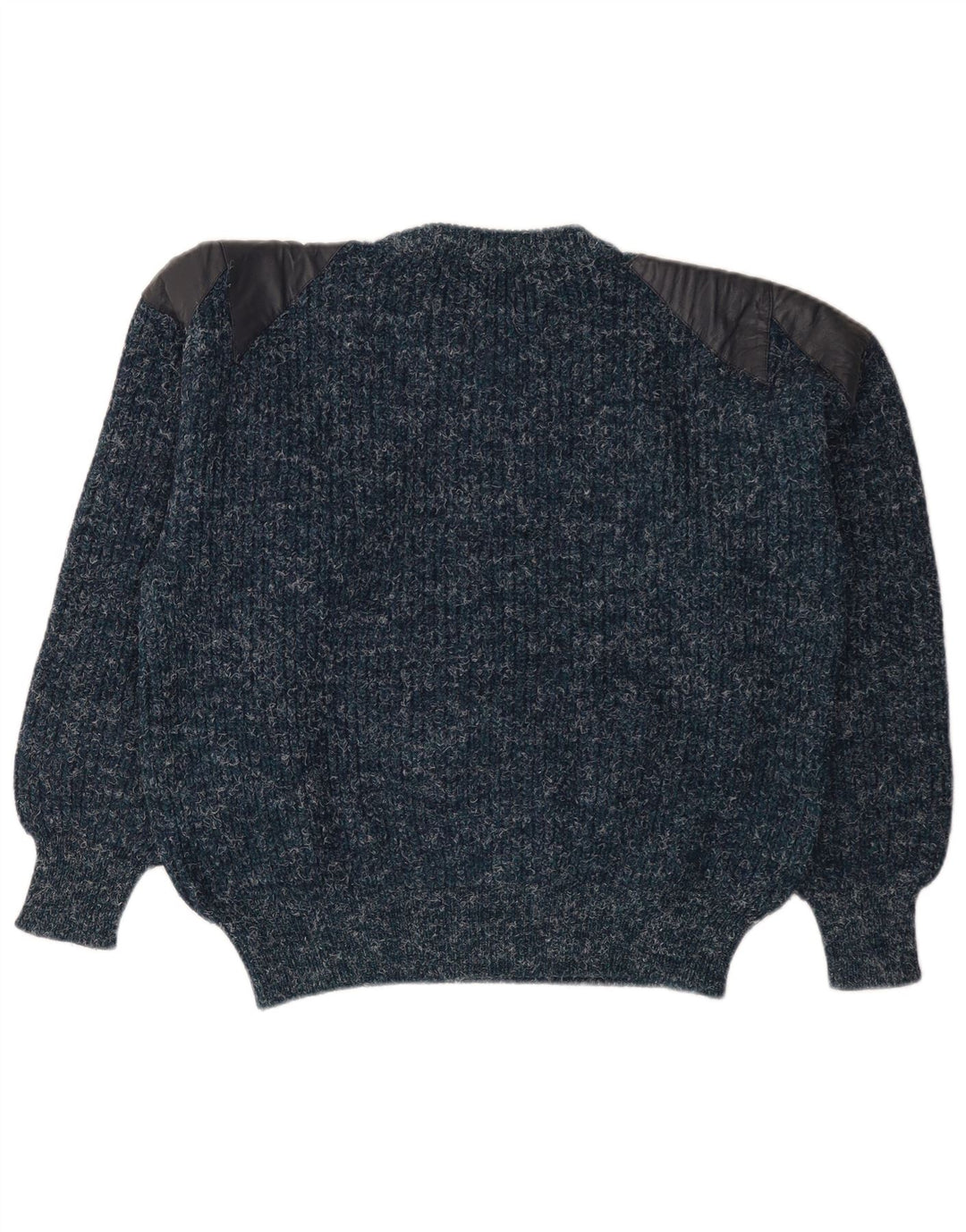 Maglione girocollo da uomo vintage in lana screziata media blu navy