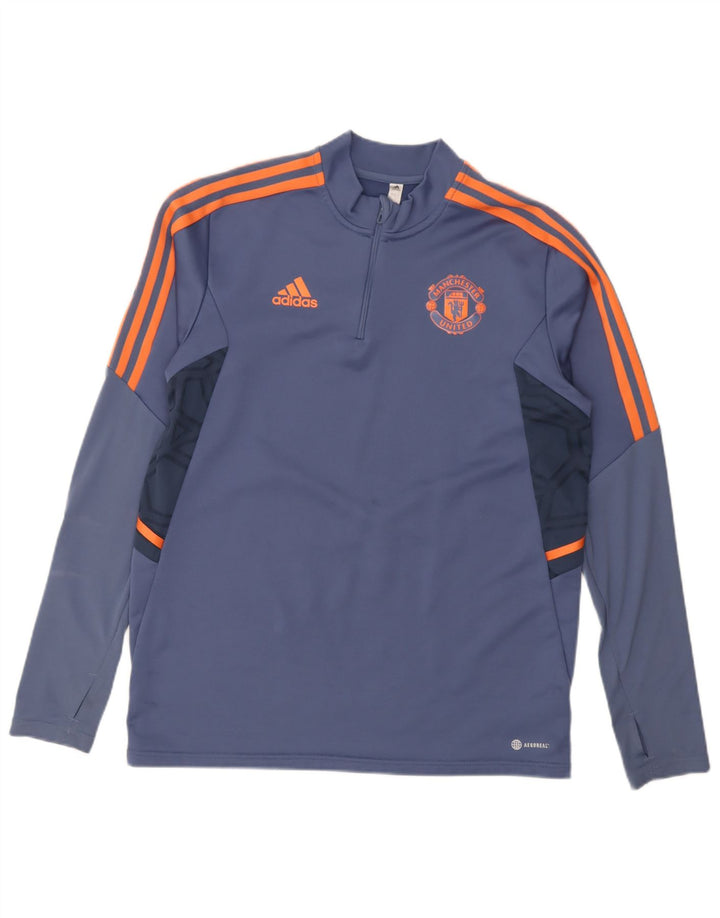 Adidas Uomo Manchester United Pullover Tuta Top Large Blu Colourblock