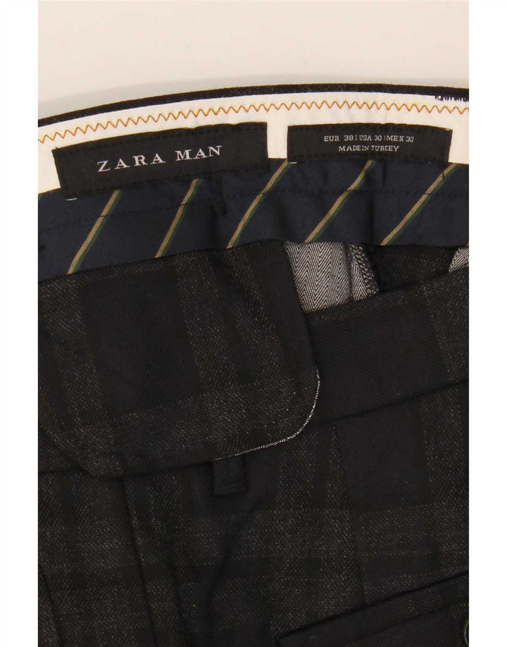 Pantaloni corti slim da uomo Zara EU 38 Small W30 L25 Poliestere a quadri grigi