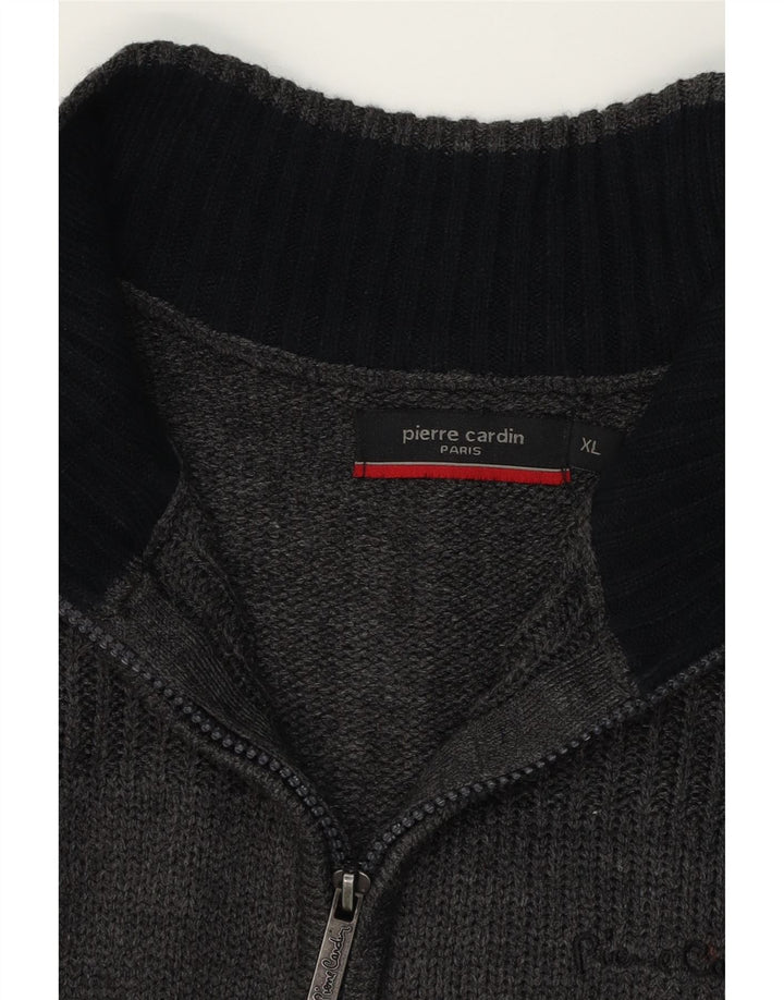 PIERRE CARDIN Mens Zip Neck Jumper Sweater XL Grey Acrylic Vintage Pierre Cardin and Second-Hand Pierre Cardin from Messina Hembry 