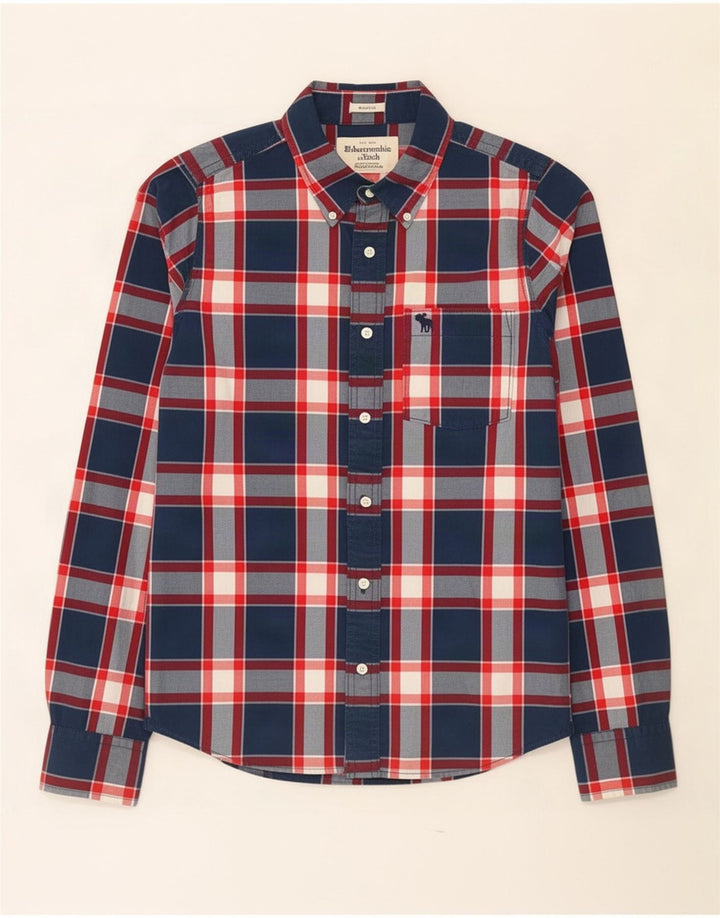 Camicia da uomo Abercrombie & Fitch in cotone a quadri blu navy medio