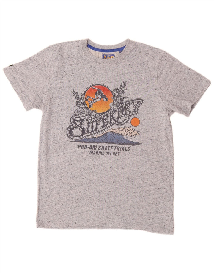 T-shirt grafica da uomo SUPERDRY Top in cotone screziato grigio medio