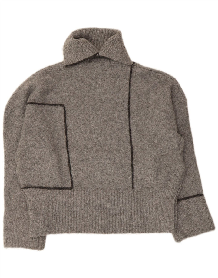 Maglione maglione oversize con collo alto da donna Zara UK 10 piccolo acrilico grigio