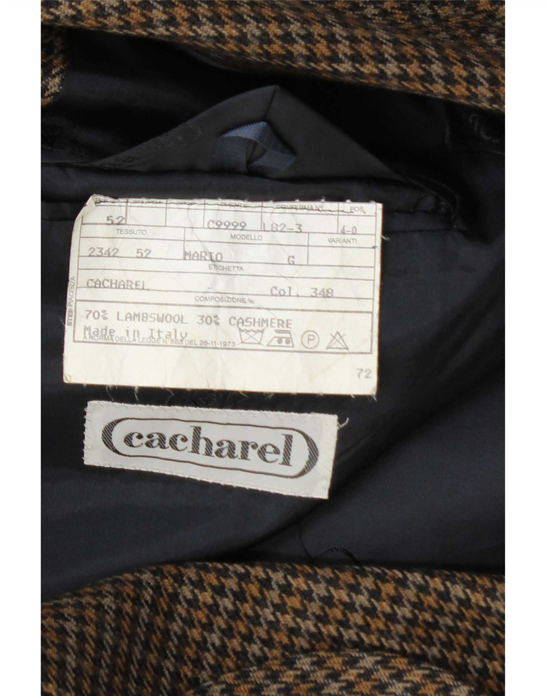 Giacca blazer da uomo a 2 bottoni Cacharel IT 52 XL lana pied de poule marrone