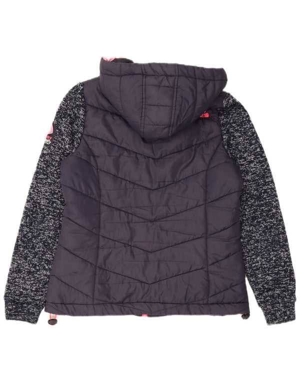 Giacca imbottita con cappuccio da donna Superdry UK 12 Medium Navy Blue Flecked