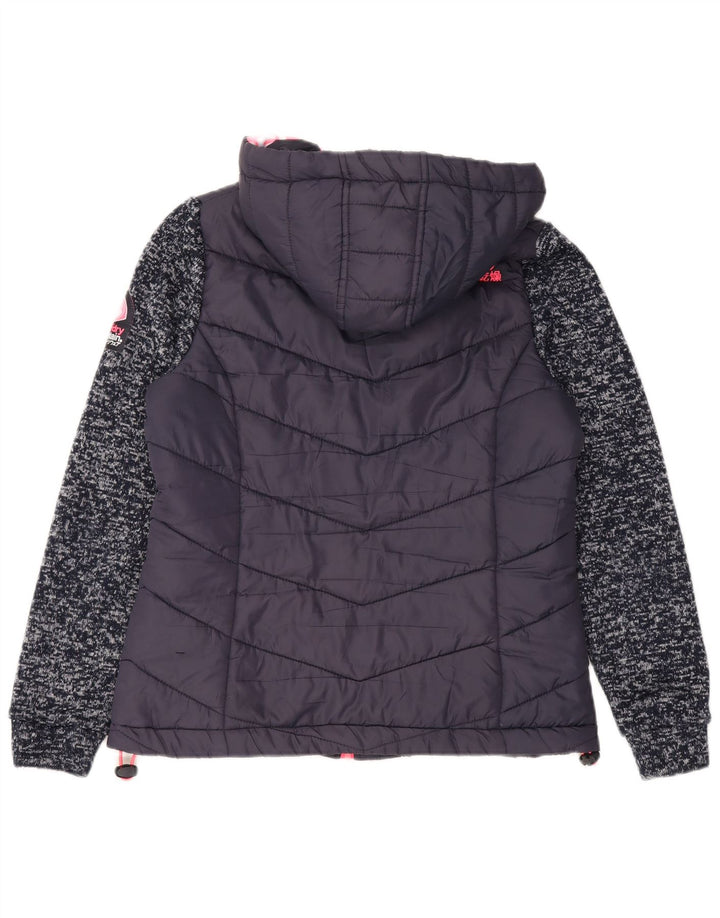 Giacca imbottita con cappuccio da donna Superdry UK 12 Medium Navy Blue Flecked