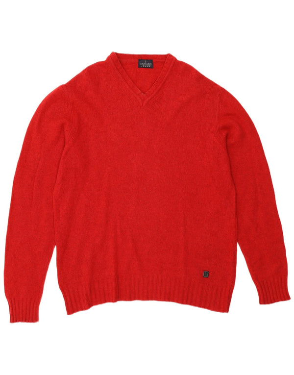 Maglione Trussardi Uomo Scollo a V Rosso Medio Lana