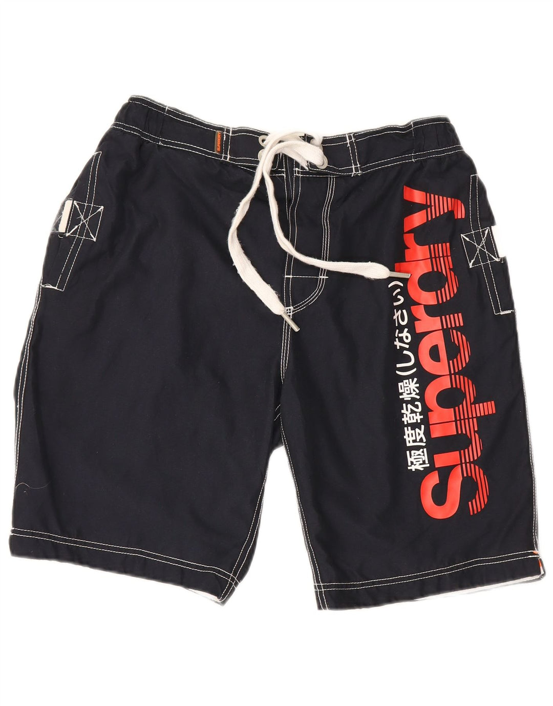 Pantaloncini da bagno regolari da uomo con grafica Superdry, grandi in poliestere blu navy