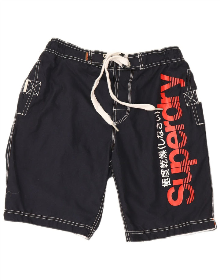 Pantaloncini da bagno regolari da uomo con grafica Superdry, grandi in poliestere blu navy