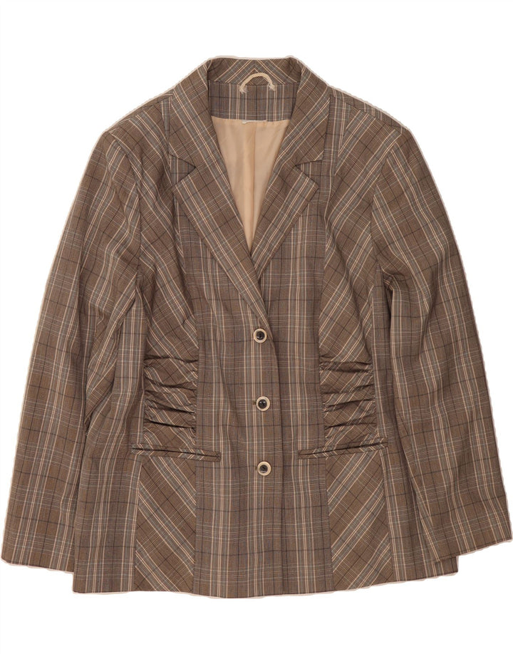VINTAGE Womens 3 Button Blazer Jacket UK 20 2XL Brown Plaid Polyester Vintage Vintage and Second-Hand Vintage from Messina Hembry 