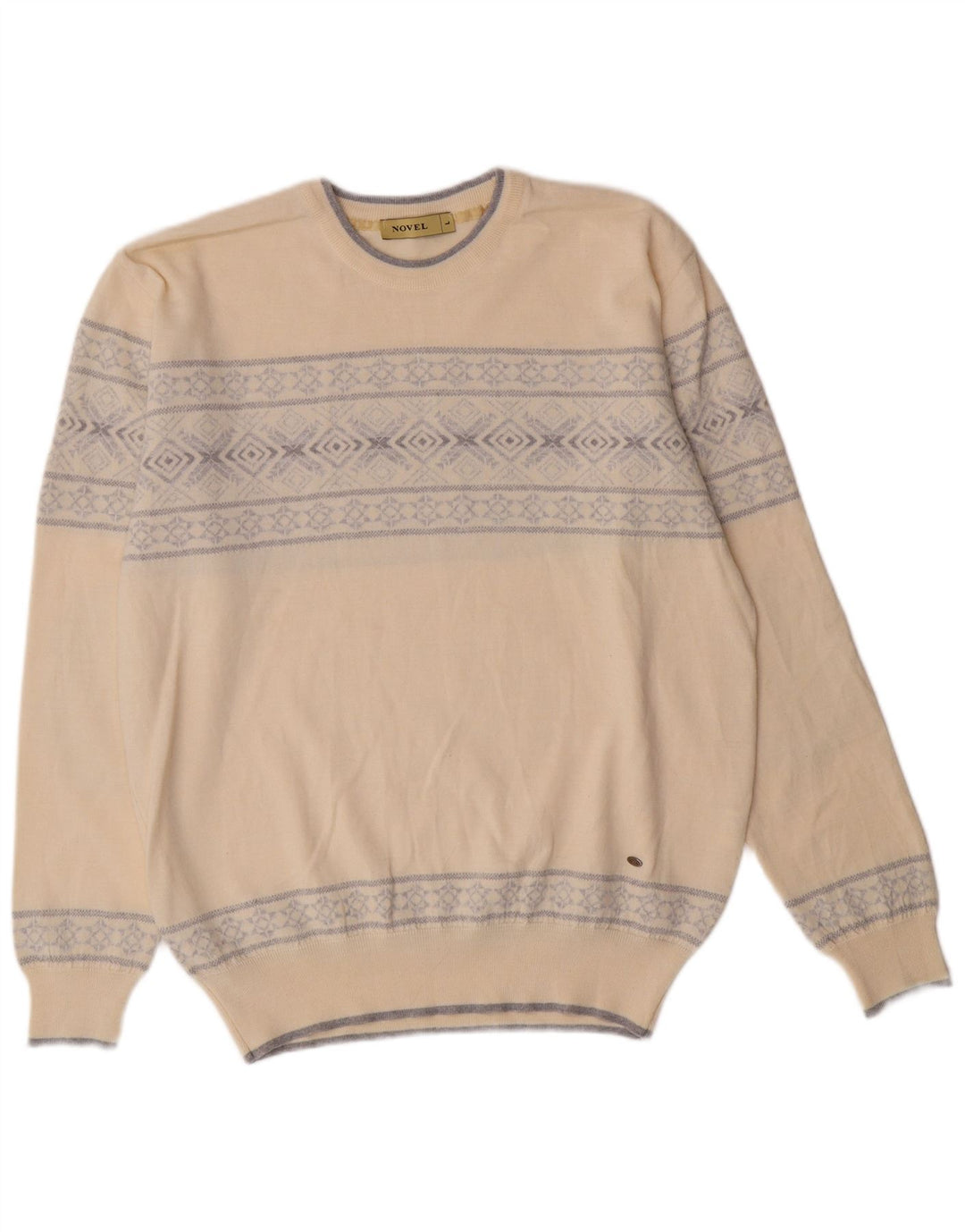 Maglione girocollo da uomo VINTAGE grande classico beige Fair Isle