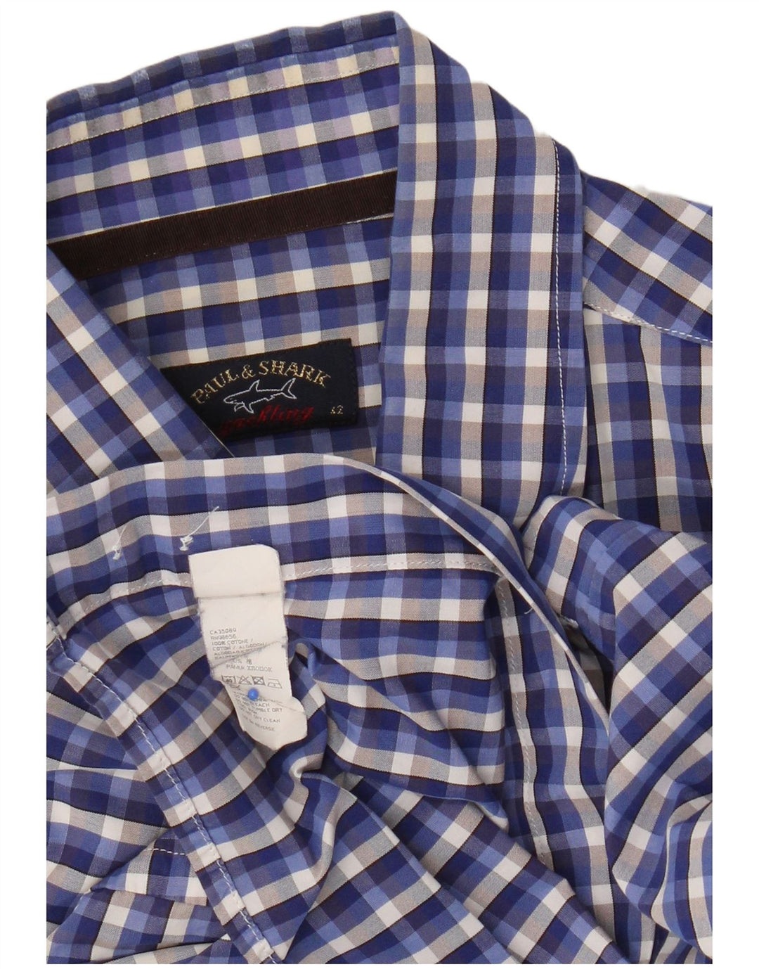 Camicia da uomo Paul & Shark taglia 42 grande cotone a quadri blu