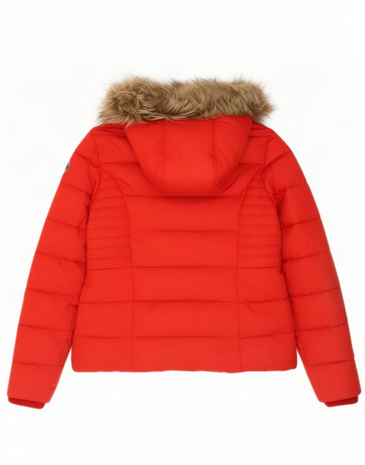 Giacca imbottita con cappuccio da donna Abercrombie & Fitch UK 16 grande rossa in poliestere