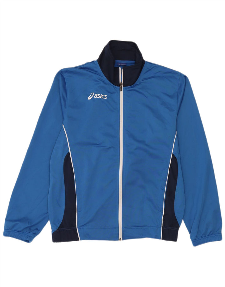 Giacca da ginnastica da uomo Asics, giacca in poliestere color block blu medio