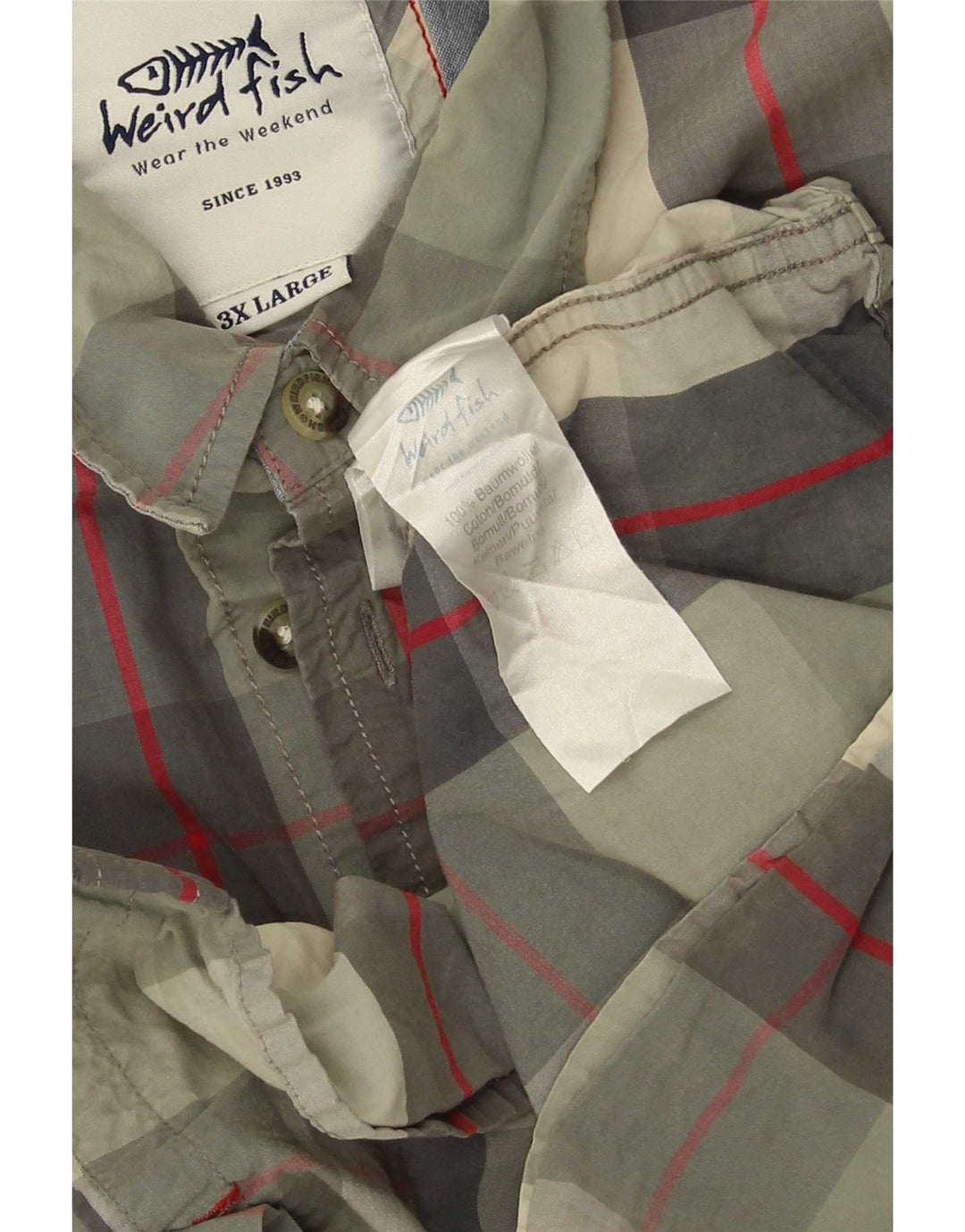 Camicia a maniche corte da uomo Weird Fish 3XL in cotone a quadri kaki