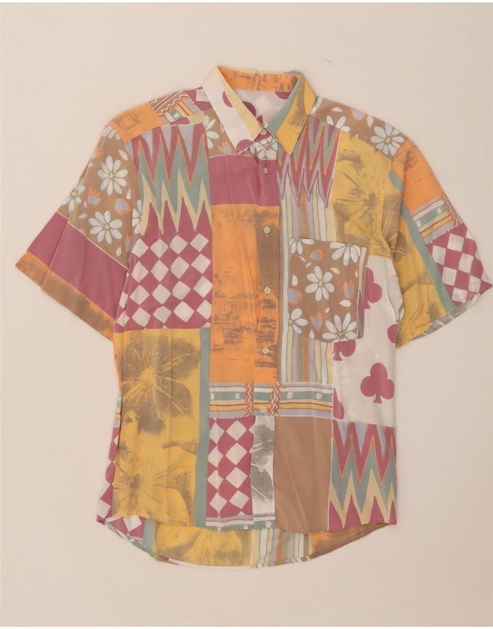 Camicia vintage da uomo a maniche corte Patchwork medio multicolore