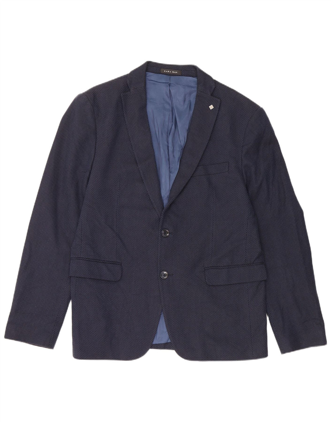Giacca blazer da uomo a 2 bottoni Zara EU 52 grande in cotone blu navy