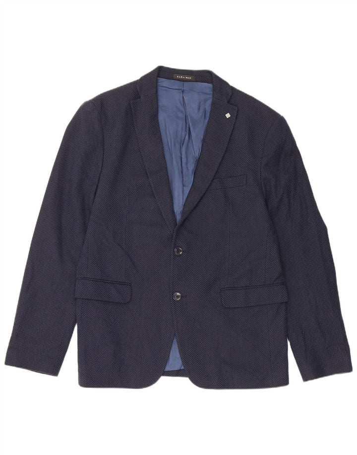 Giacca blazer da uomo a 2 bottoni Zara EU 52 grande in cotone blu navy