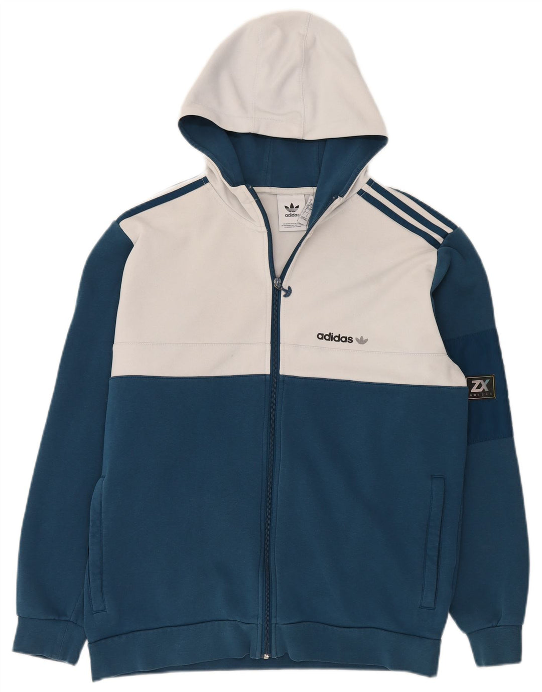Maglione con cappuccio e zip da uomo Adidas grande in poliestere color block blu
