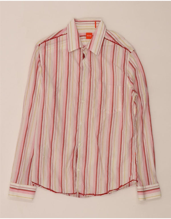 Camicia da uomo Hugo Boss Large in cotone a righe rosa