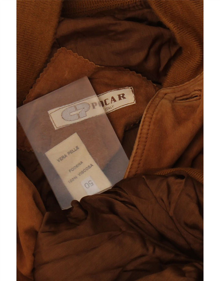 Giubbotto bomber vintage in pelle scamosciata da uomo IT 50 grande in pelle beige