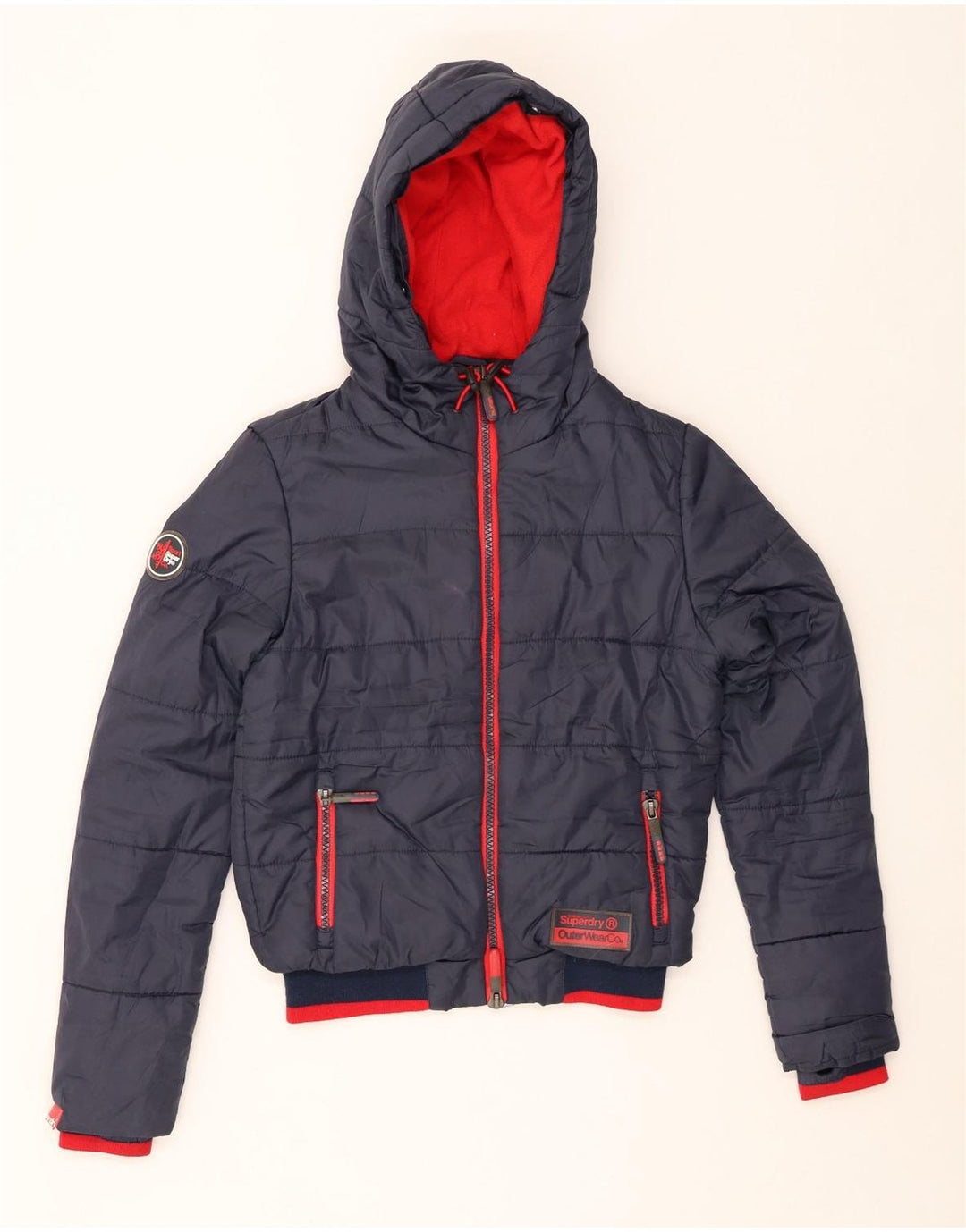 Giacca imbottita con cappuccio da uomo SUPERDRY UK 36 piccola in poliestere blu navy