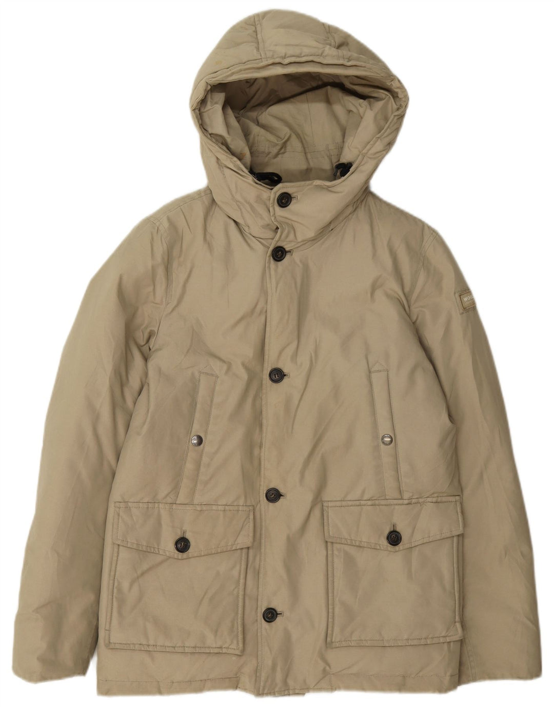 Giacca imbottita con cappuccio Woolrich per ragazzi 11-12 anni in cotone beige