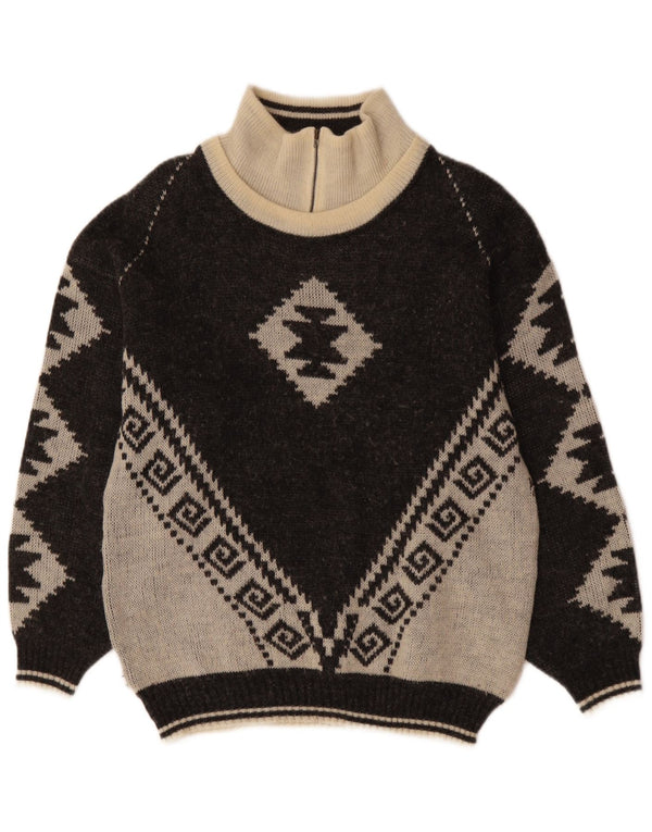 Maglione da uomo con zip e collo VINTAGE IT 46 Small Black Fair Isle