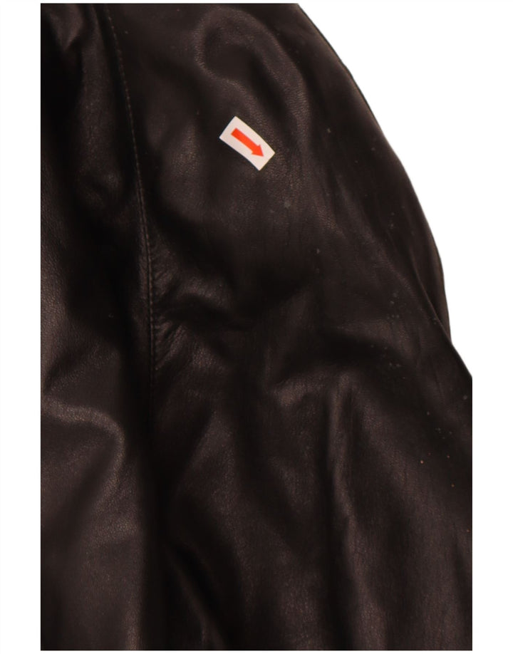 VINTAGE Womens Leather Coat IT 46 Large Black Leather