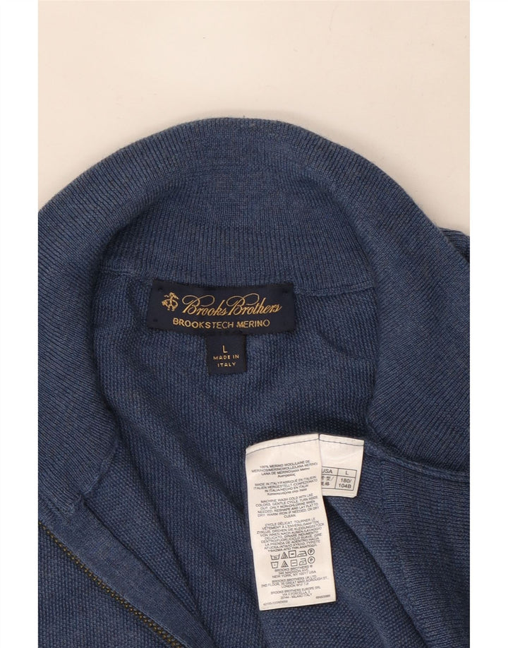 Brooks Brothers Maglione da uomo con zip sul collo, maglione grande, in lana blu