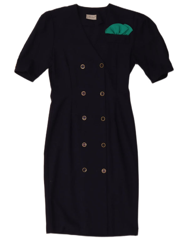 Abito tubino doppio petto da donna VINTAGE US 10 grande blu navy