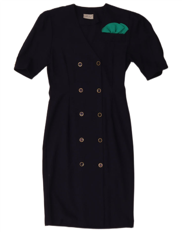 Abito tubino doppio petto da donna VINTAGE US 10 grande blu navy