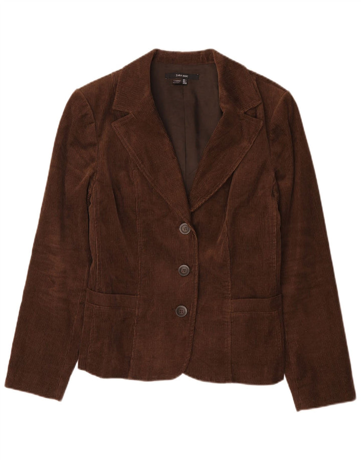 Giacca blazer in velluto a coste a 3 bottoni da donna Zara UK 14 grande cotone marrone