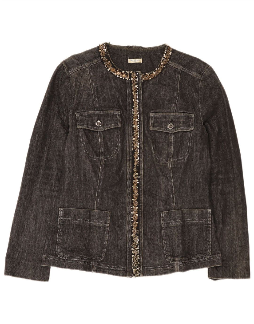 Giacca in denim da donna Marella UK 16 grande cotone grigio
