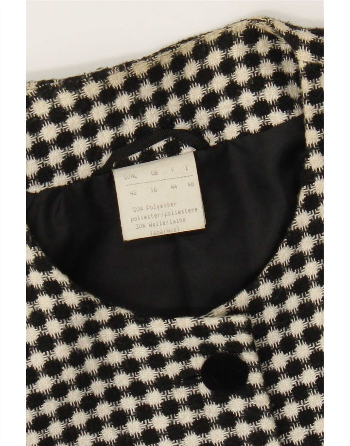 Giacca blazer vintage da donna a 4 bottoni UK 16 grande poliestere a quadri neri